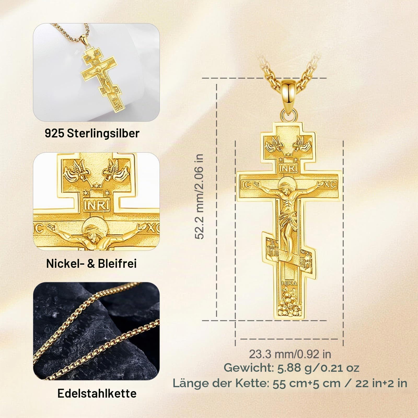 CELESTIA Kreuz Kette Herren Damen Silber 925 Jesus Heiliger Christophorus Anhänger Orthodox Kreuz Kruzifix Kette Männer Halskette Christen Christliche Geschenke