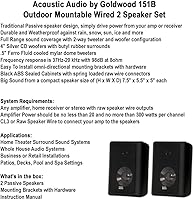 Vista 7 de Acoustic Audio 151B - Altavoces de 2 vías para interiores y exteriores, 600 vatios, par negro