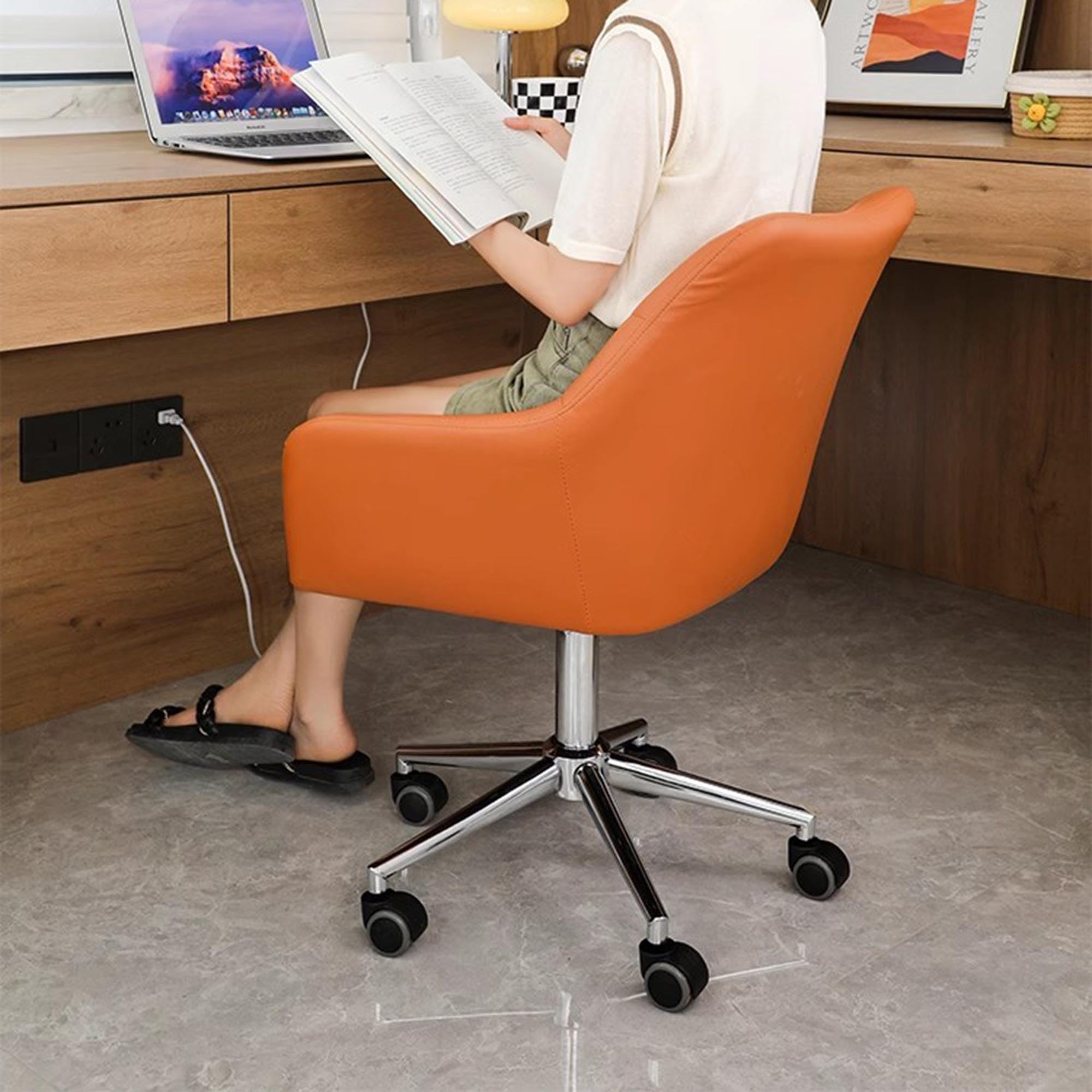 Ergonomiczne krzesło do biura domowego, skórzane krzesło komputerowe z kółkami i oparciem, wygodne obrotowe krzesło toaletkowe, krzesło biurkowe, krzesło recepcyjne