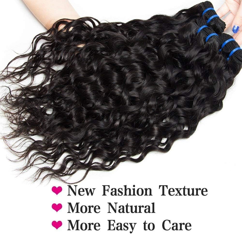 Water Wave Bundles with Closure Brazilian Virgin Wet and Wavy Hair 3 Bundles with Closure 100% Unprocessed Curly Human Hair Extensions10 12 14 +10 - Image 4