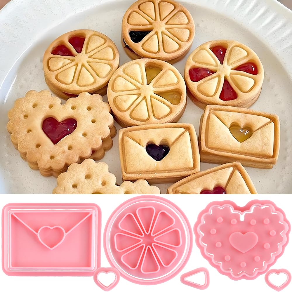 Photo 1 of Ddayup 3pcs Mini Heart Cookie Cutter Set Lemon Envelope Heart Cookie Cutters for Kids & Adults Wedding Plastic 3D Cookie Cutters Set Fondant Stamp Biscuit Moulds DIY Baking Tool