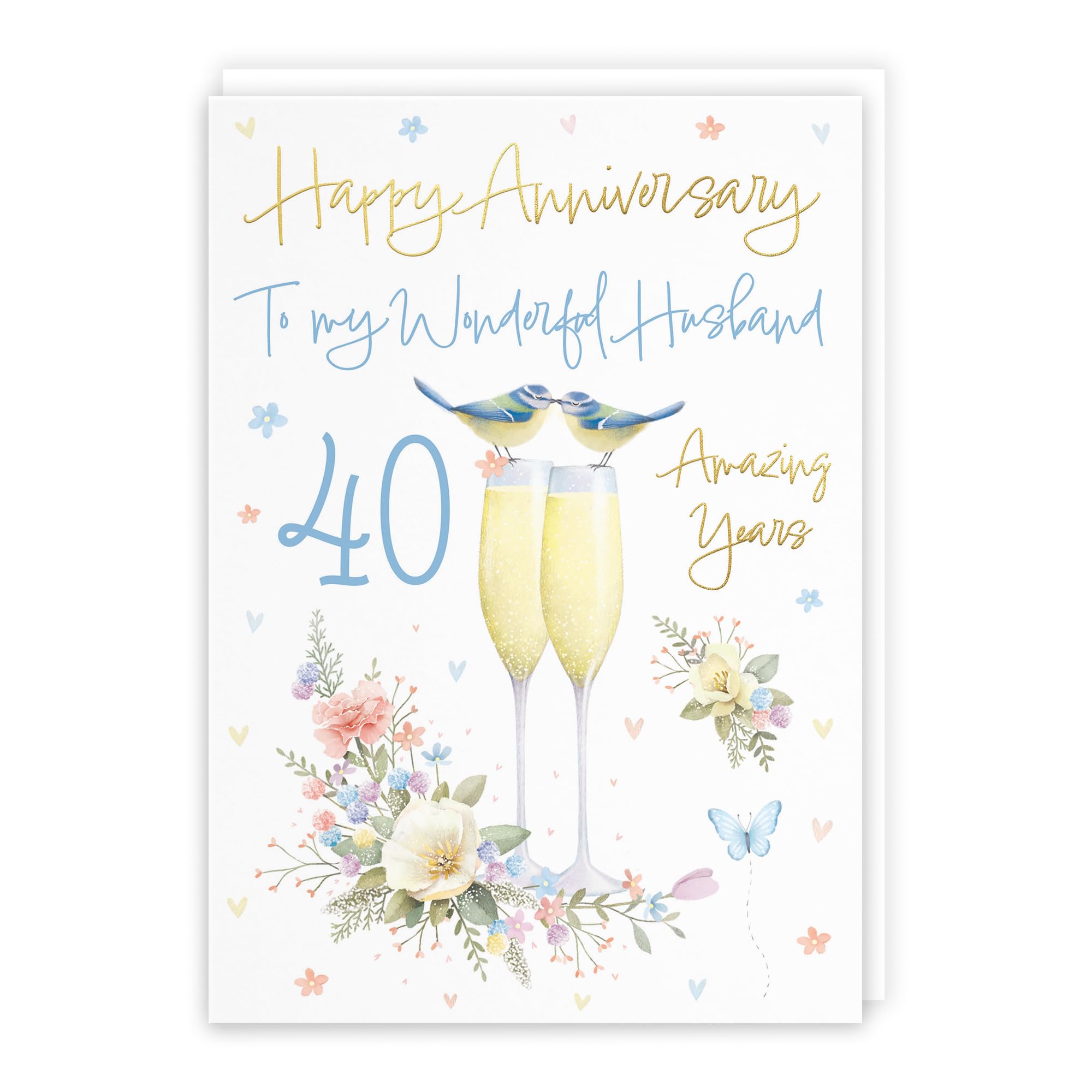 Hunts England, Husband 40th Anniversary Card, A5 Size, Champagne Flutes, Gold Foil, 40th Anniversary Card For Husband