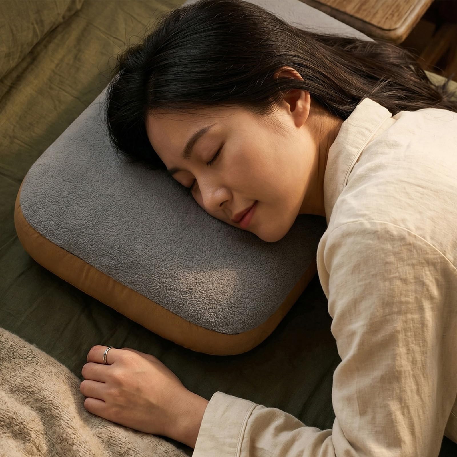 Almohadas ergonómicas de camping, espuma viscoelástica suave, cuello suave, rebote lento, peso ligero, portátil, almohadas cómodas para el cuello