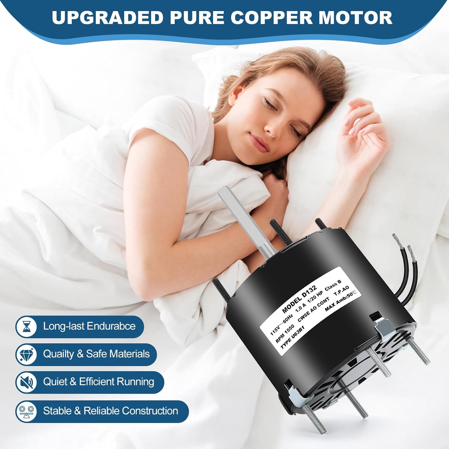 D132 161M08 3.3" Frame Shaded Pole Motor, 1/20HP, 1550 RPM, 115V, 60Hz – Low Noise, Smooth & Durable Operation, Sleeve Bearing, CW Rotation, for HVAC, Fans & General Purpose Use