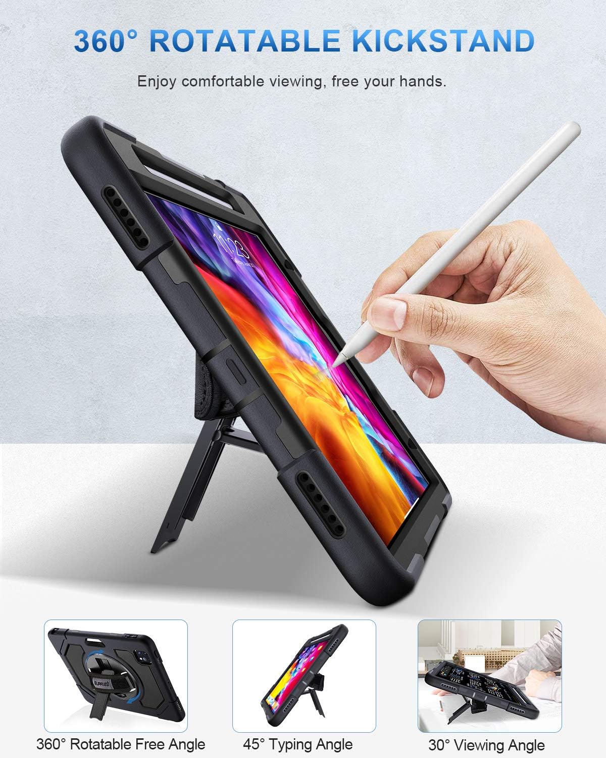 Best Deal Product SUPFIVES iPad Pro 11 Case 2020 & 2018, [Military Grade 15ft Drop Tested] Clear Back Heavy Duty Rugged Protective Case Soft Silicone Bumper + Apple Pencil Holder + Stand + Handle/Shoulder Strap - Pink