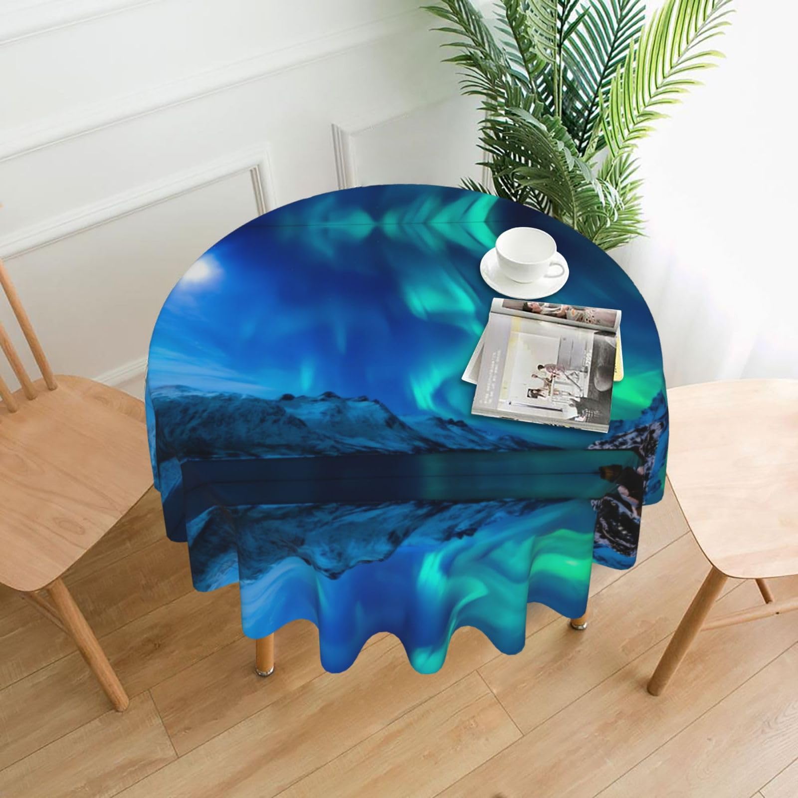 hhxvcv Northern Lights Round Tablecloth – Dining Table Cover