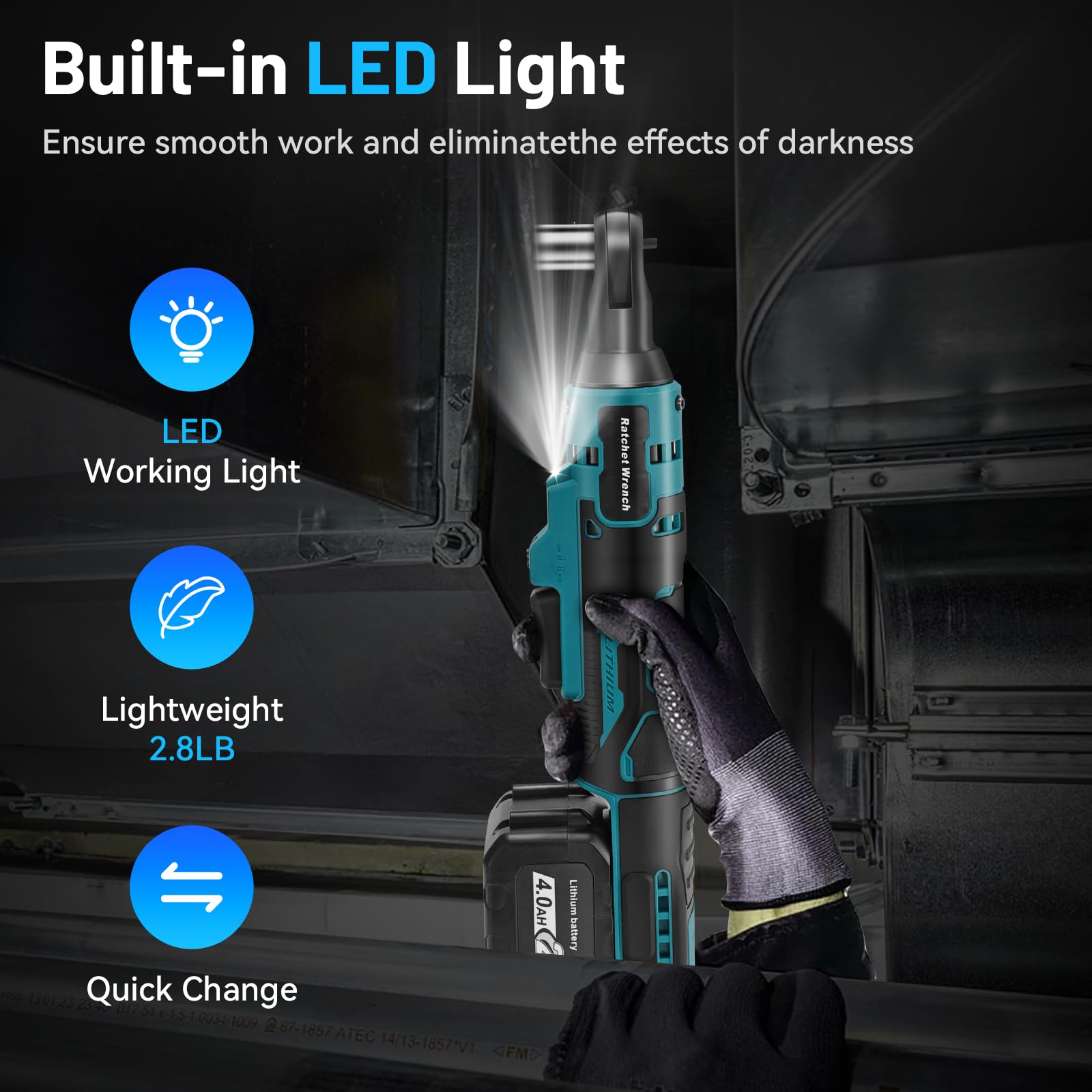 Yofuly Llave de Carraca Compatible con Baterías Makita de 18V, 2 × 4000 mAh Baterías Carraca Electrica 3/8" 60 Nm, 320RPM Llave de Trinquete con 9 Llaves de Vaso, Disparador de Velocidad Variable