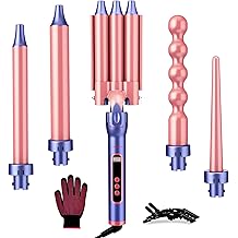 Brightup PRO 5-in-1 Curling Iron Wand with LCD Display, Ceramic Hair Waiver Curler with 3 Barrels &amp; Negative Ions for Frizz-Free, Salon-Level Waves and Curls, Tangle-Free Swivel Cord