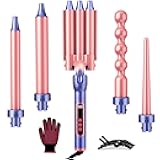 Brightup PRO 5-in-1 Curling Iron Wand with LCD Display, Ceramic Hair Waiver Curler with 3 Barrels & Negative Ions for Frizz-Free, Salon-Level Waves and Curls, Tangle-Free Swivel Cord