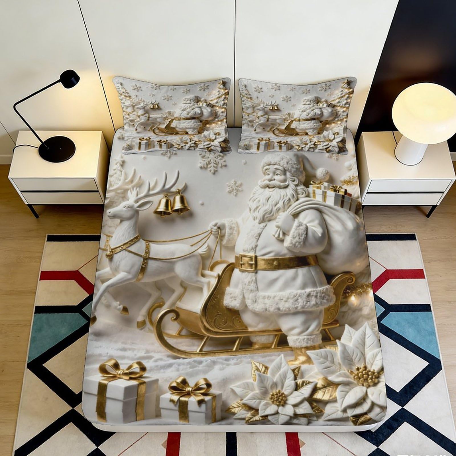 Pnayamiorkfel Style-6 3D Printed Christmas Reindeer Fitted Sheet Microfiber Soft Santa Sleigh Bed Cover For Bedroom Guest Room Decor 90X200x25cm