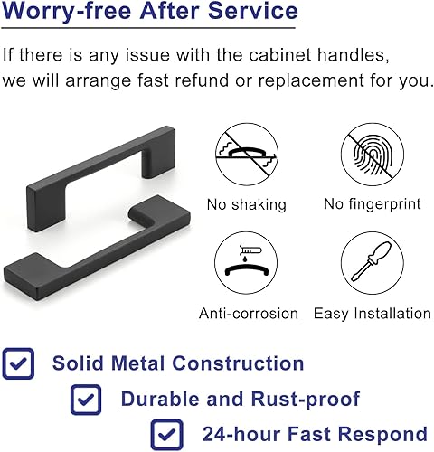 Miniatura 3 de ZP2205 - Tirador de 3 pulgadas con orificios centrales de pie ancho negro para armario de cocina, paquete de 10, herrajes sólidos para cajón,