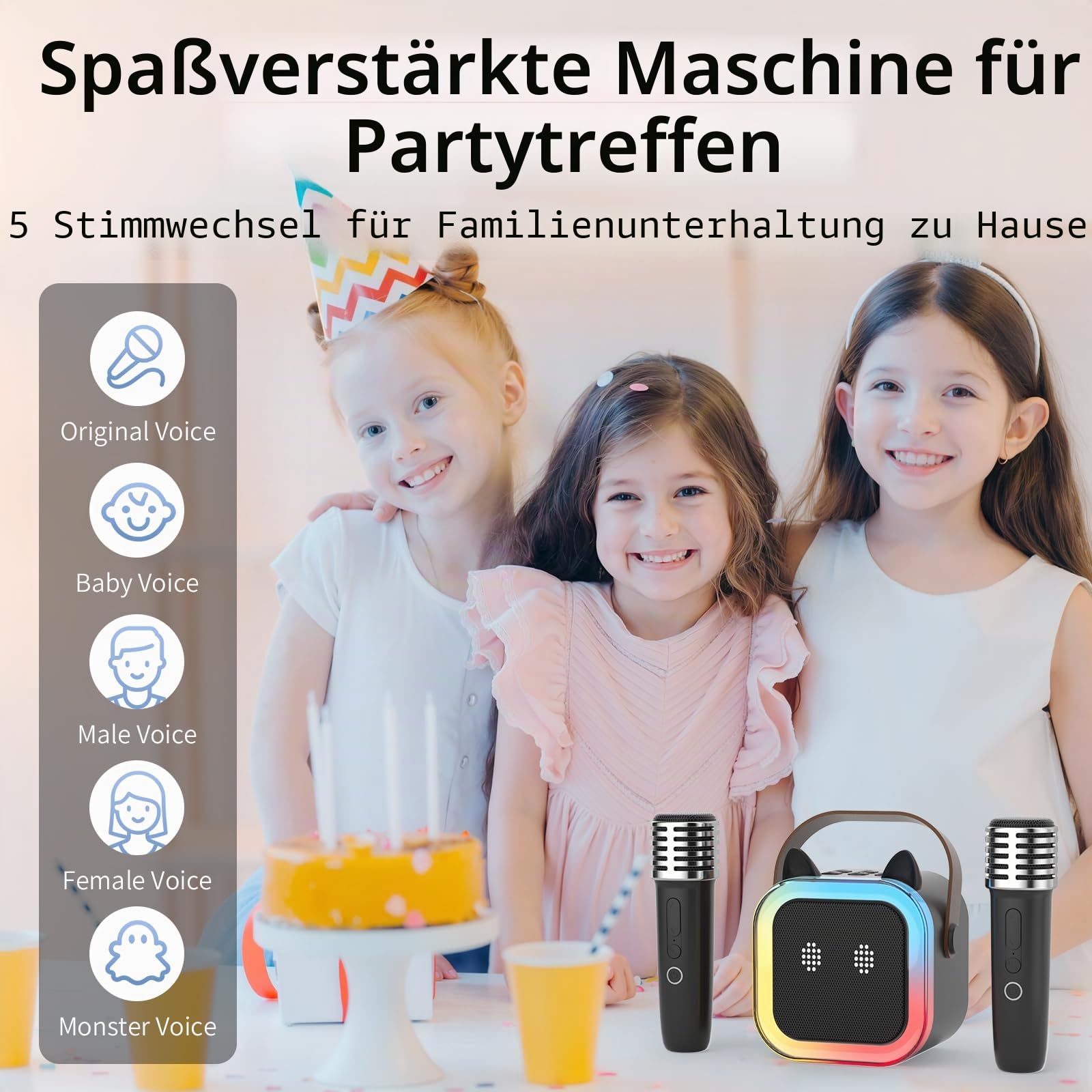 süß Katzenohr Karaoke-Maschine für Kinder Erwachsene, Tragbar Karaoke-System mit blinkendem LED-Licht, 2 drahtlose Mikrofone, Geschenk Party Lautsprecher für Kinder Geburtstag Weihnachten