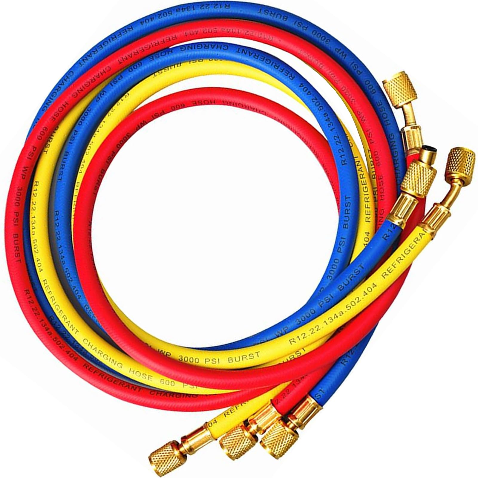60 Inch/150 cm Filling Hose for Air Conditioning with Refrigerant (600-3000 Psi) for R134a R12 R2 R502, AC Fluoride Filling Hose Adapter 1/4 Inch SAE for Car Air Conditioning Charging Hose (3 Colours)
