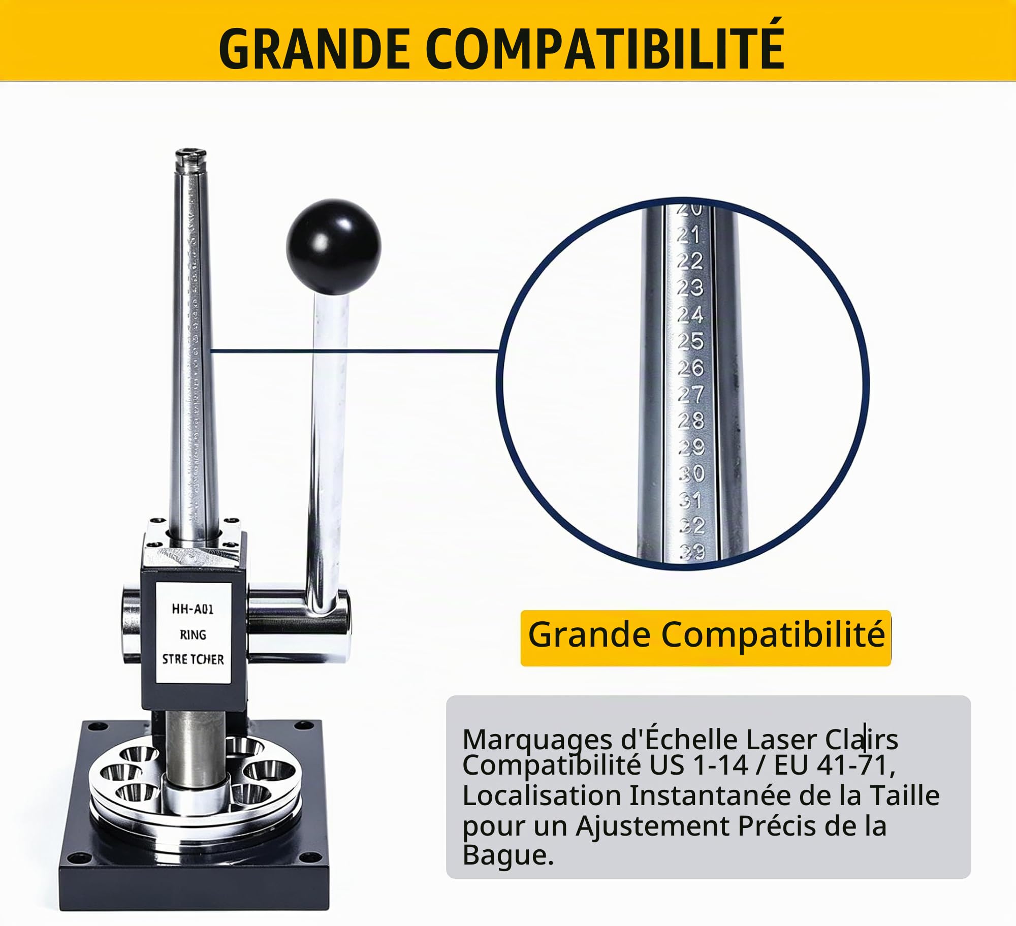 GEMKIT Écarteur et Réducteur de Bagues Professionnel, Machine Manuelle de Redimensionnement, Outil d’Ajustement de Taille pour Bijouterie, Machine pour Agrandir et Réduire les Anneaux, HH-A01