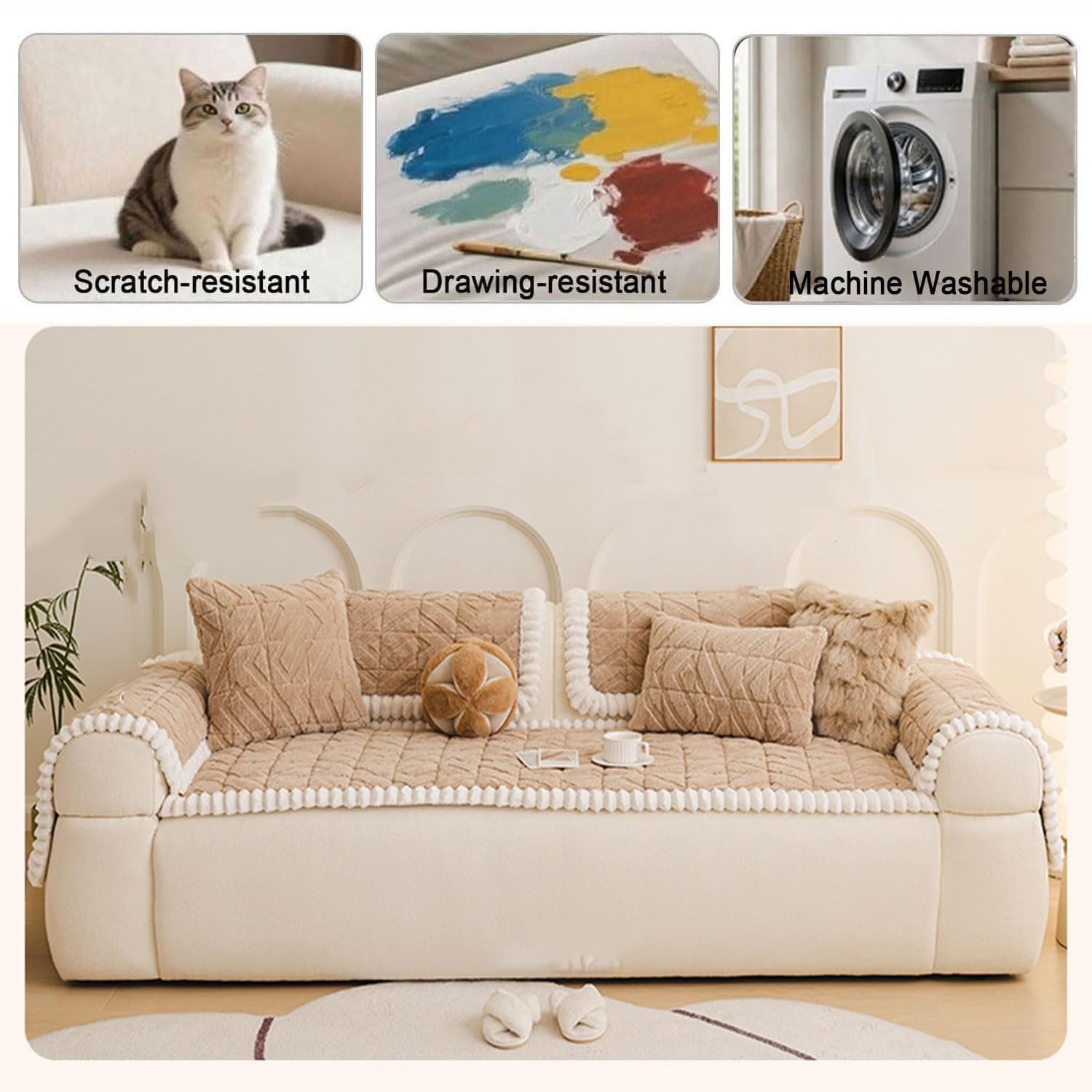 Housse de Canapé & Couvre Canape en Peluche Douce Lavable, Protège-canape Antidérapant pour Chiens Housse canapé d'angle 1/2/3/4 Places(Grey 2,90 * 210cm)
