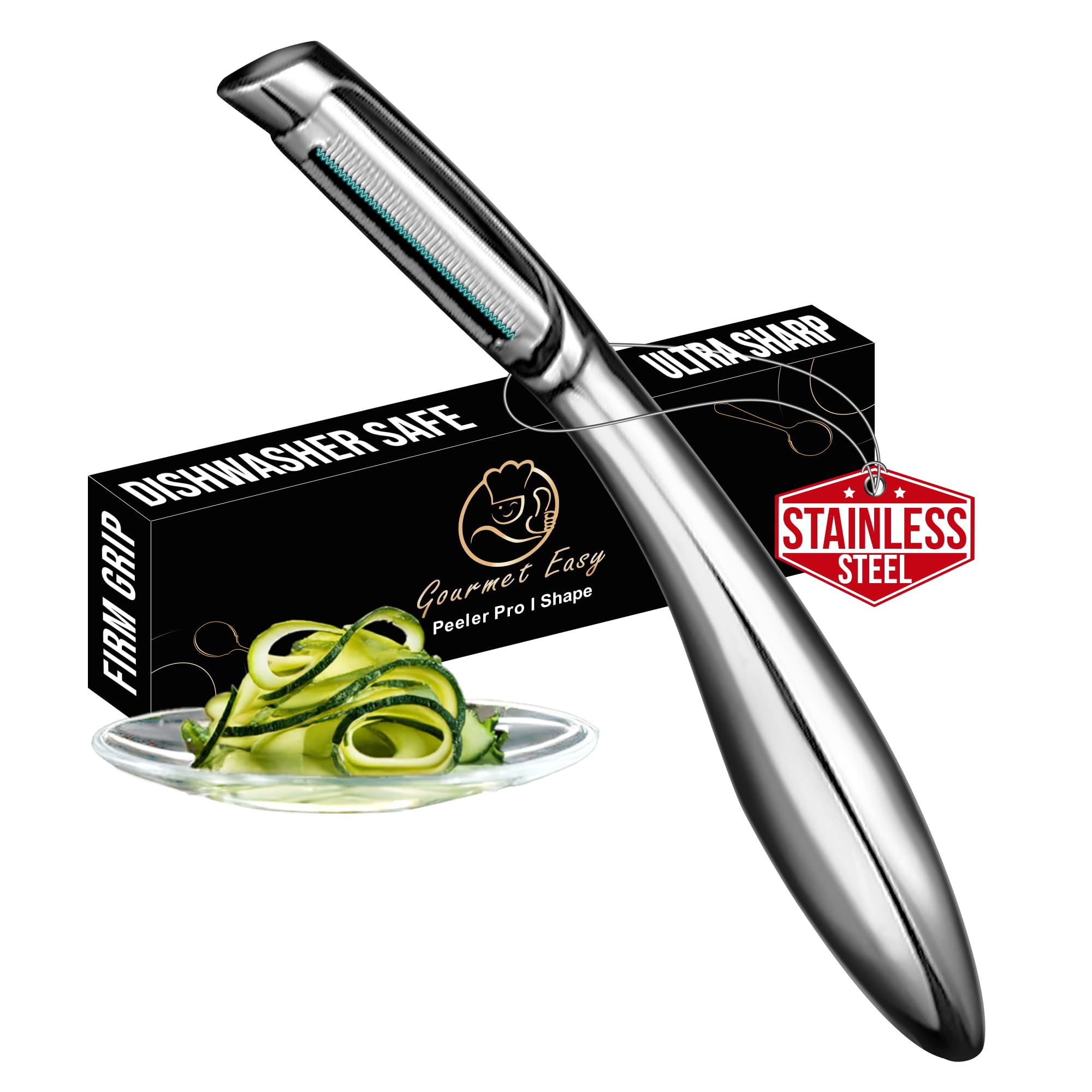 Vegetable Peeler, Premium Stainless Steel Potato Peeler, High Tensile Ultra Sharp Blade Fruit and Food Slicer, I Shaped with Ergonomic Non-Slip Handle, Dishwasher Safe with 5 Years Warranty