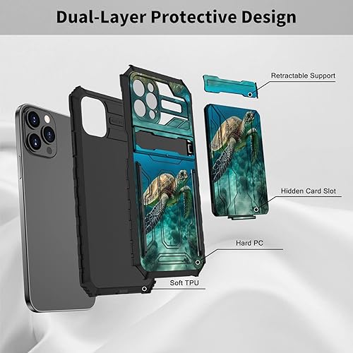 Miniatura 2 de CGFGHHUY Funda tipo cartera para iPhone 13 Pro Max con soporte para tarjeta de crédito y soporte de doble capa de policarbonato duro de PC suave TPU