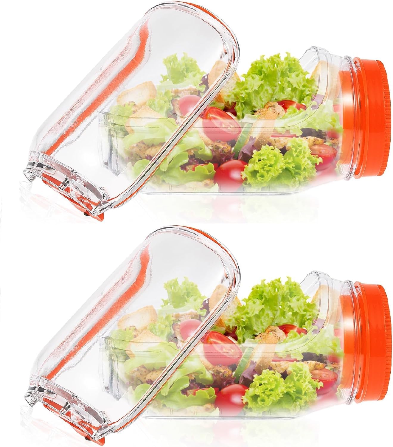 NIHUIFDPY 2pcs Salad Pod Container, Vertical Layering Salad-Jars Built-In Bowl Design, Plastic Interval Salads Box with Leak Proof Dressing Case,Portable Fresh Salads Storage for Lunch (Orange(2pcs))