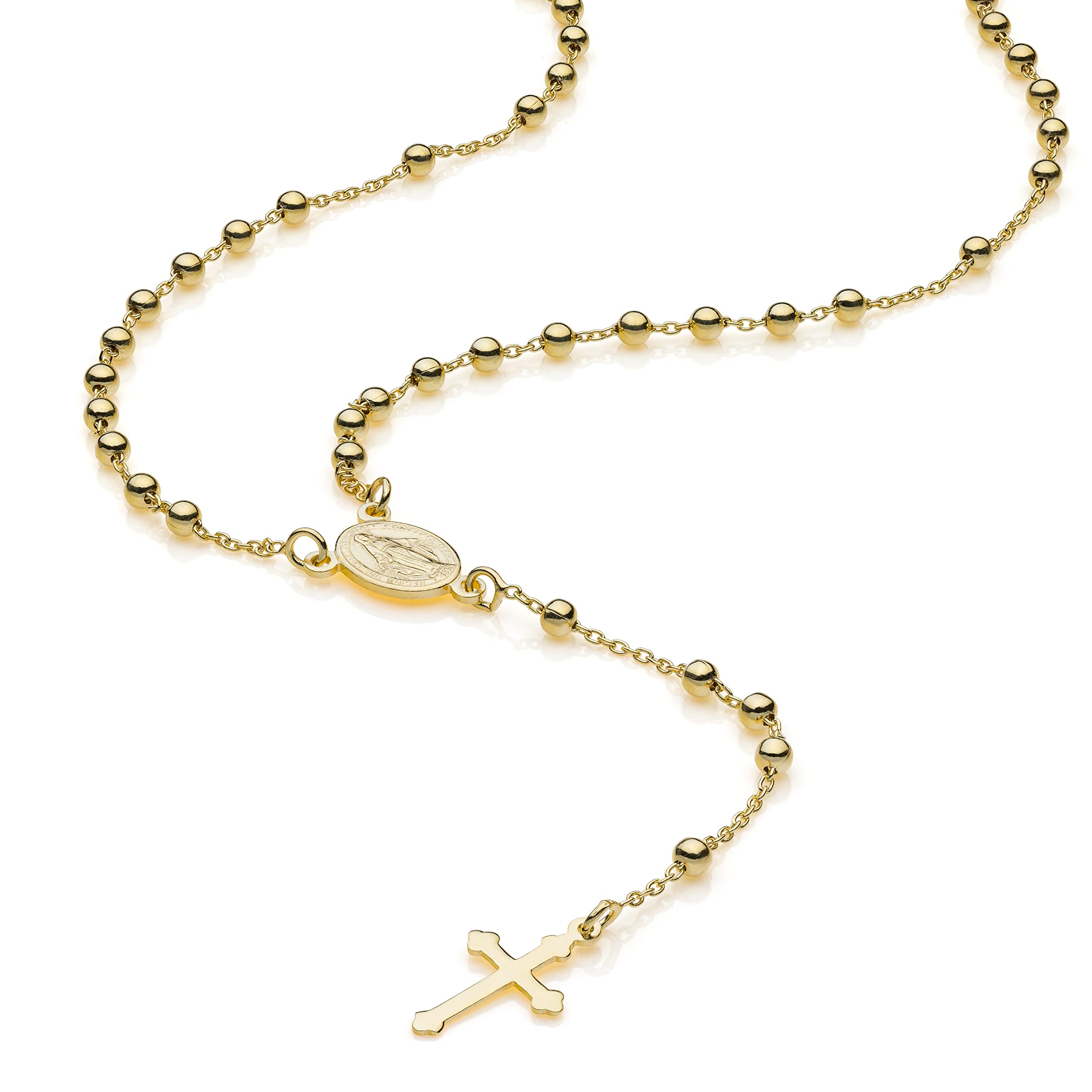 AKA Gioielli® - Rosenkranz Halskette 925 Silber 18 Karat Vergoldet mit Jungfrau Maria und Kreuz anhänger für Damen und Herren