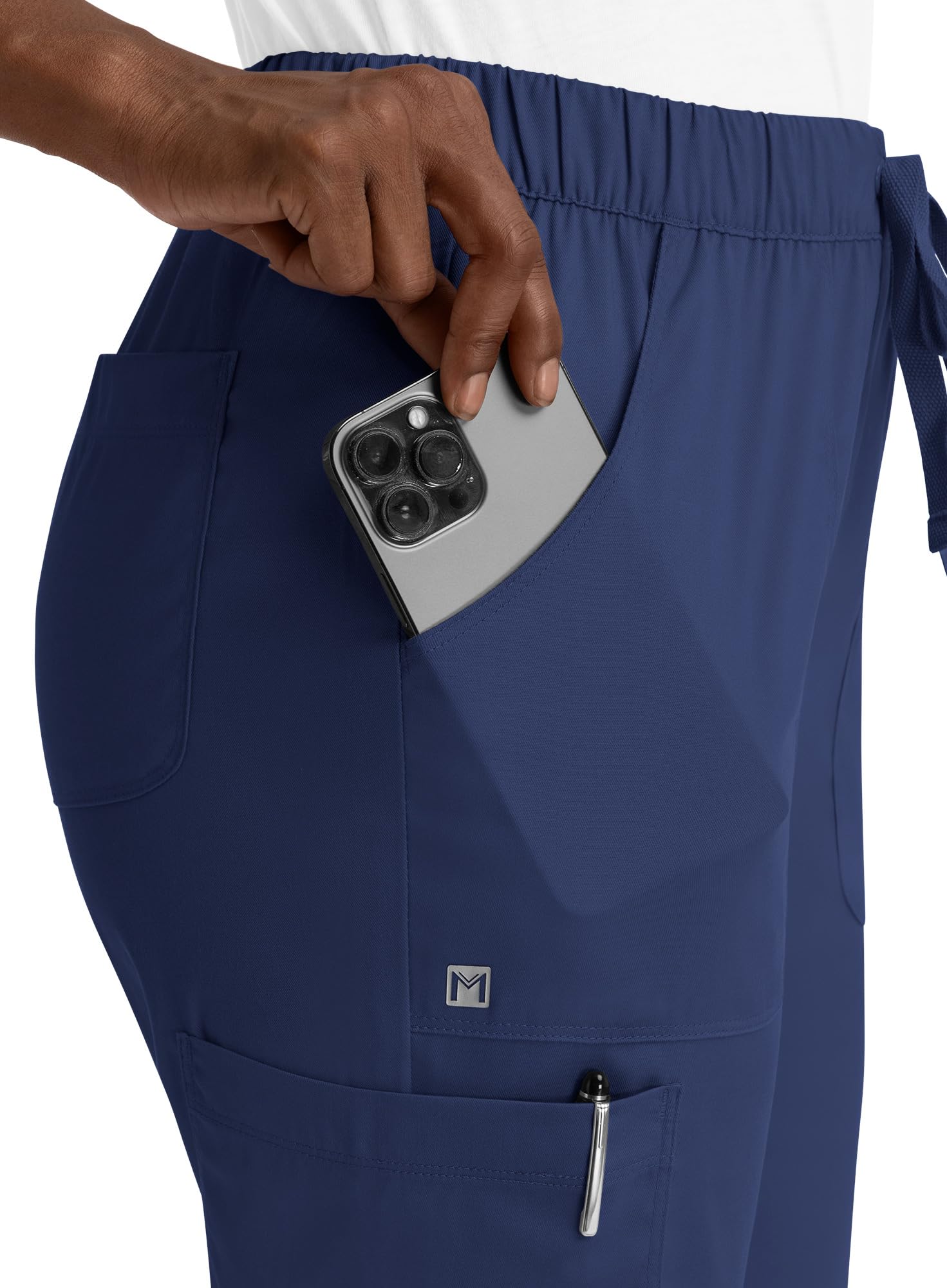 Maevn Matrix Full Elastic Waistband Cargo Scrub Pant (XX-Large Petite, Navy)
