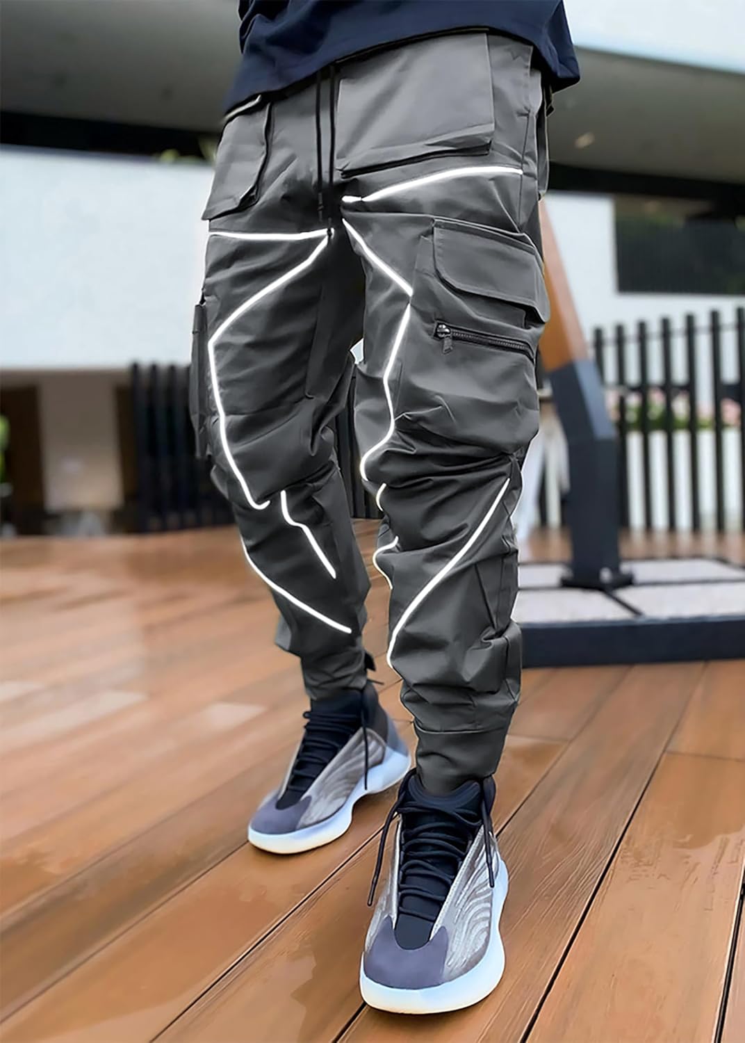 BOOMLEMON Men's Cargo Jogger Pants Reflective Technical Hip Hop Harem Pants Punk Streetwear Tactical Track Pants - Image 2