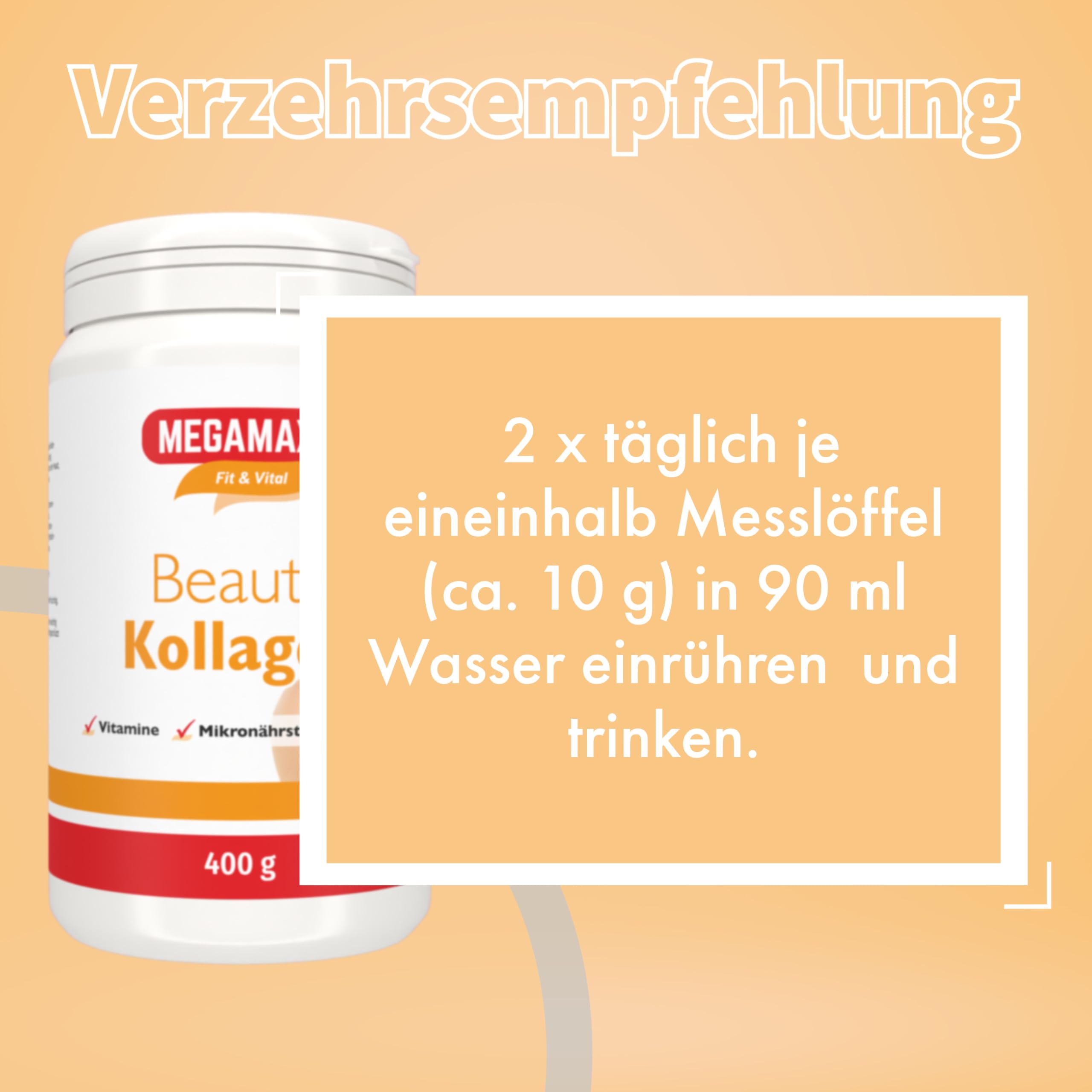 Megamax Nutrition - 3 X 400 g - Beauty Kollagen Pulver - mit Collagen-Hydrolysat Biotin Vitamin C. Orangen-Geschmack. Ideal als tägliche Ergänzung für Haut, Haare und Nägel*.