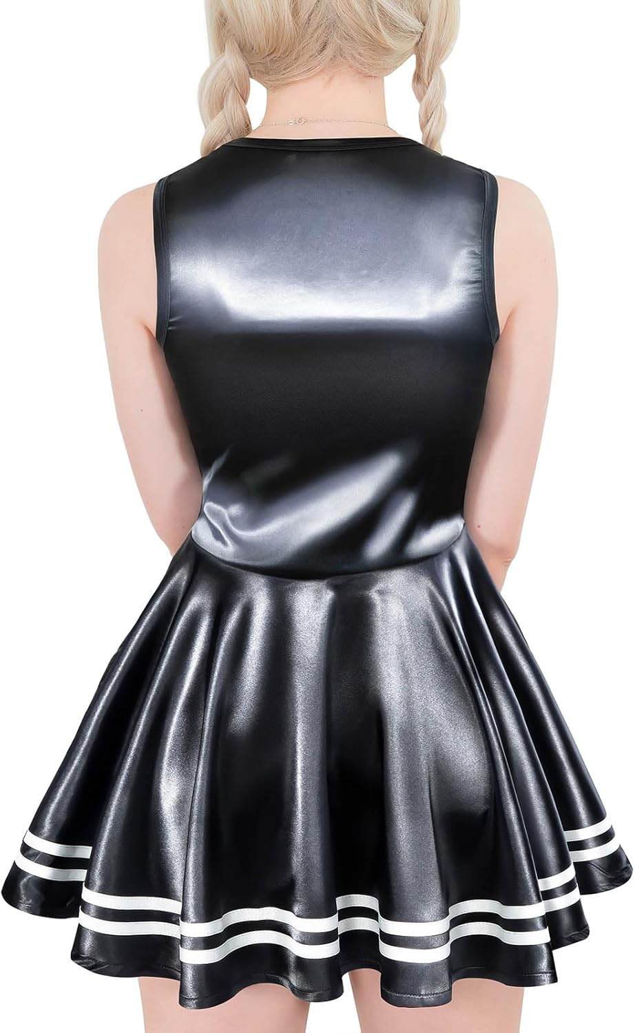 Littleforbig Women Sleeveless Overall Cheer Sissy Bodycon Mini Dress Skirt - Image 3