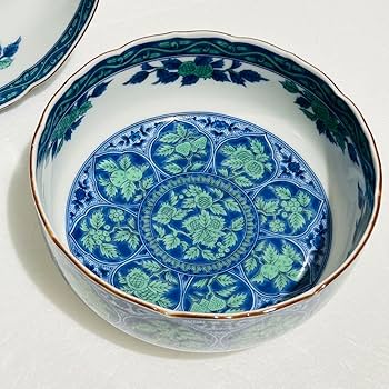 Amazon.co.jp: 美濃焼 庫山窯 青華緑彩 預け鉢 2種 セット