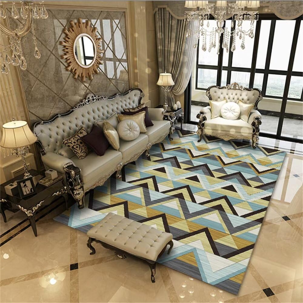 Chambre parentale tapis pas cher bleu-gris pour salon et adulte