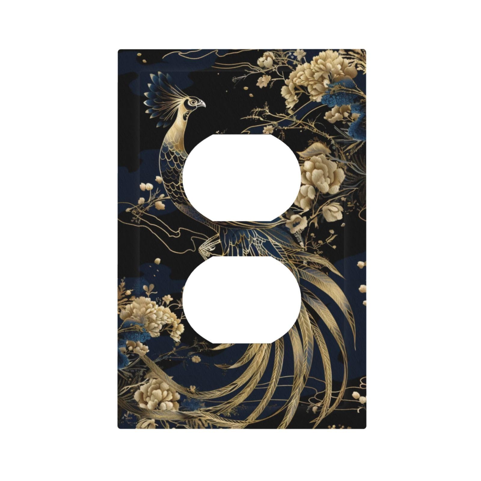 Thsanju Gold Peacock Golden Peony Flowers Plants 1 Gang Duplex Outlet Covers Decorative Single Light Switch Covers Electrical Receptacle Wall Plate Plug Switchplate Faceplate for Bathroom Decor
