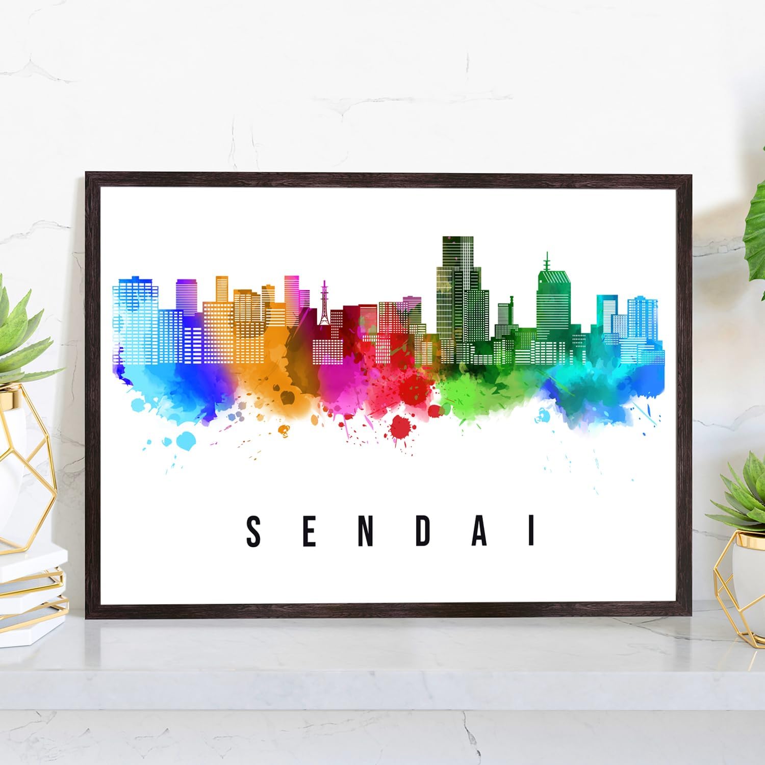 Pera Print Japan Poster, Japan-Sendai Poster, Japan Illustration Skyline City Poster, Modern Skyline Poster, Cityscape and Landmark Print, Home-Office Wall Art Decoration