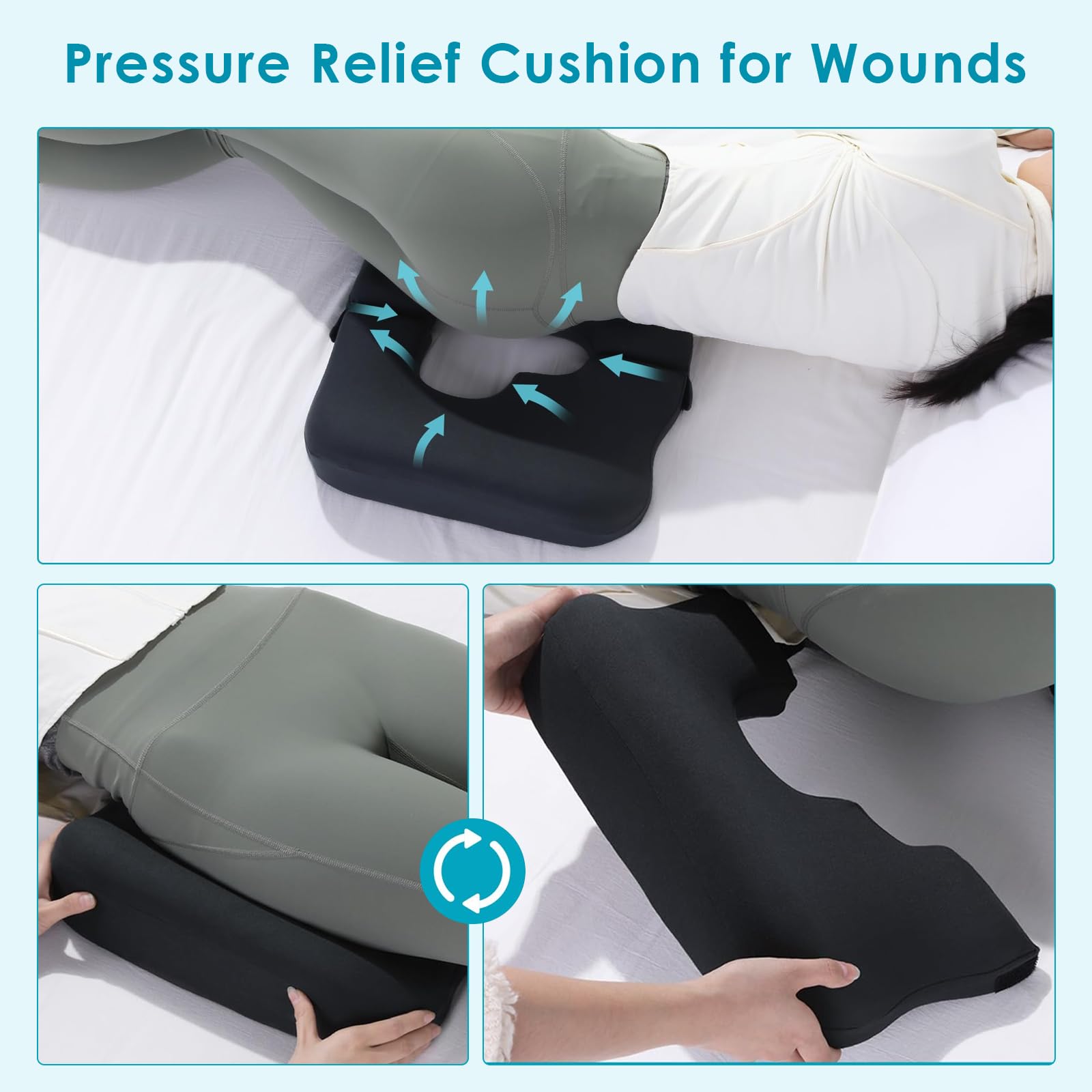Cuscino per Emorroidi, Cuscino per Coccige, Cuscino in Memory Foam, Cuscino Antidecubito con Apertura a T, Pieghevole e Morbido, per Sedia Ufficio, Sedile Auto e Supporto Giornaliero