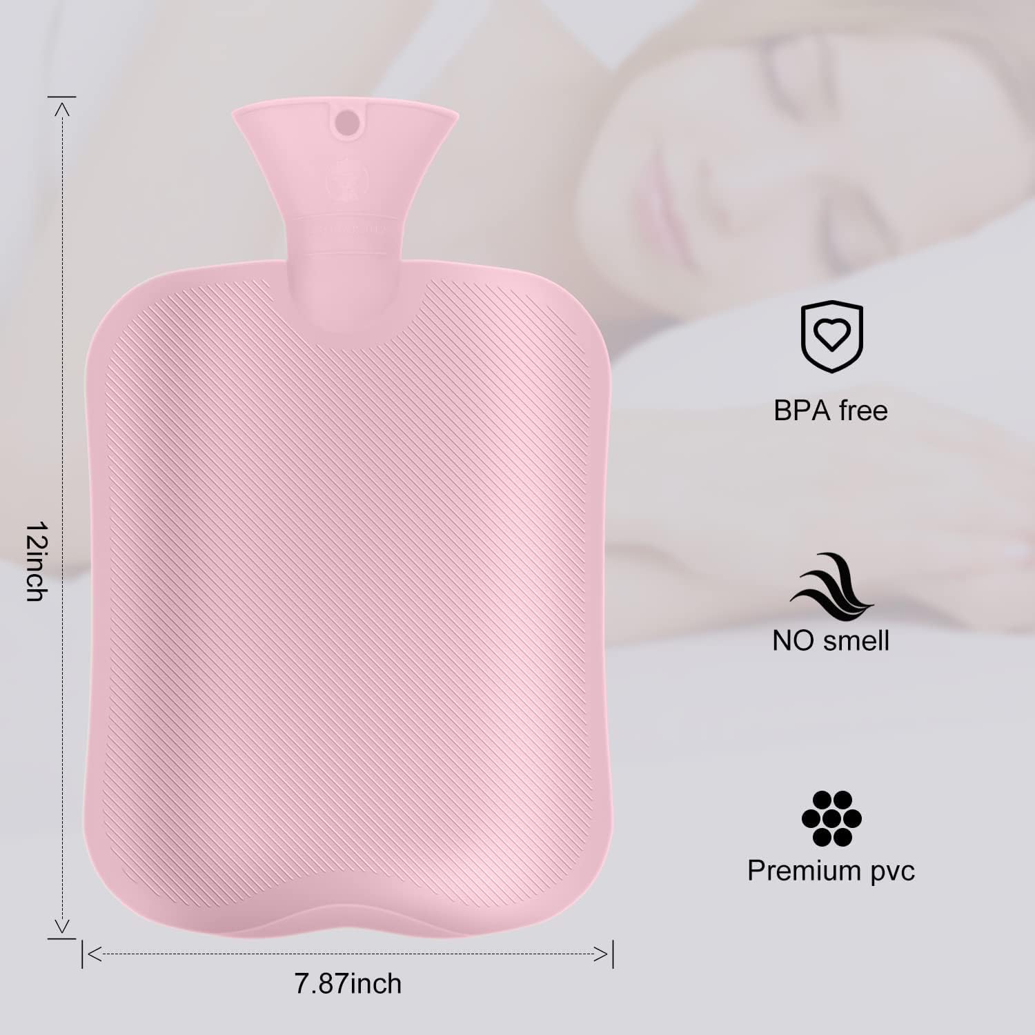 Wärmflasche mit weichem Bezug, 2 l großer PVC-Wärmbeutel, wiedergefrierbar, mit klassischem Streifen zur Schmerzlinderung, Wärme-Kältetherapie