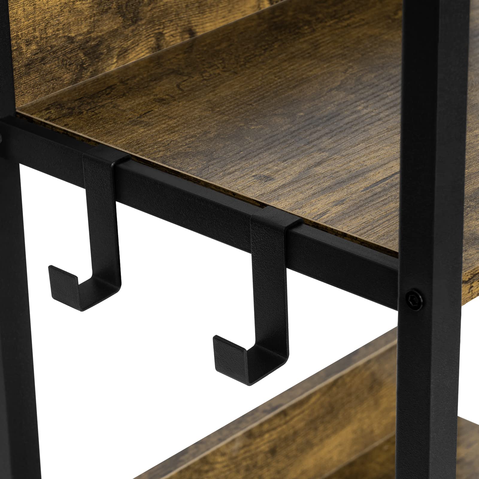 EUGAD Libreria Industriale a 6 Livelli, Scaffale in Metallo e Legno per Soggiorno e Cucina, Salvaspazio con 4 Ganci, Nero + Legno Vintage, 40x30x187cm