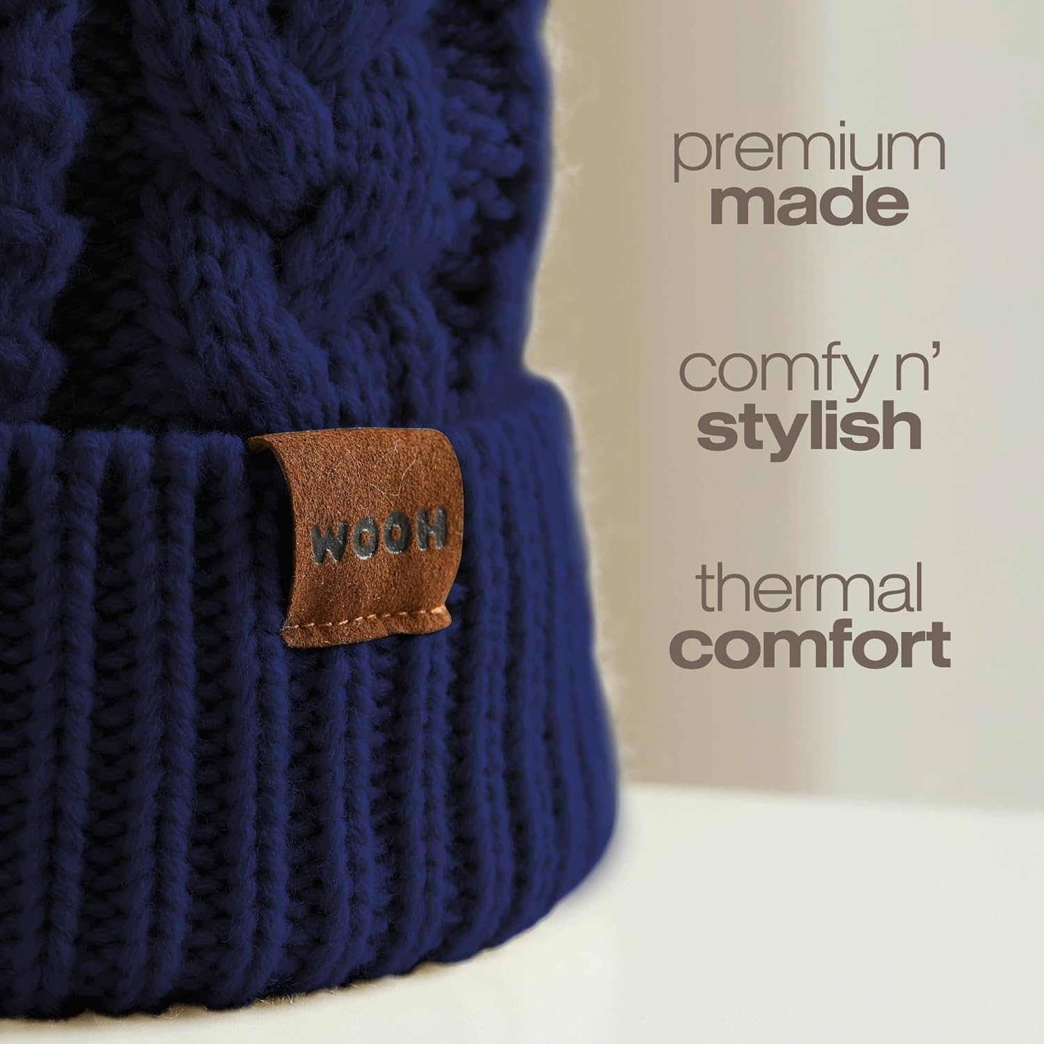 WOOH Womens Beanies for Winter,Knit Hat with Faux Fur Pom Pom Beanie for Women,Warm Fleece Lined,Less Static - Image 5