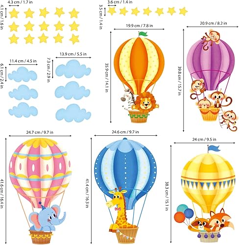 Miniatura 6 de DECOWALL SG-2214 Animales en globos de aire caliente para niños, calcomanías de pared para niños, decoración de habitación de bebé, decoración de