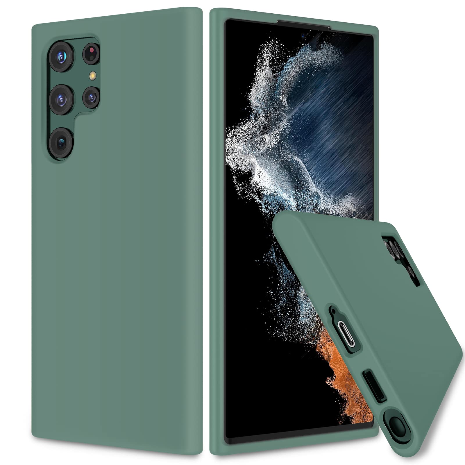 VEGOCompatible for Galaxy Ultra Case, Liquid Silicone Case, Gel Rubber Bumper with Soft Cute Microfiber Lining Cushion for Samsung Galaxy Ultra 6.8 inch 2022 - Midnight Green