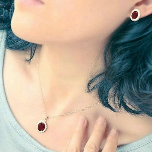 Miniatura 7 de Yoursfs - Juego de joyas de oro rojo para mujer chapado en oro de 18 quilates collar de rubí y pendientes vintage