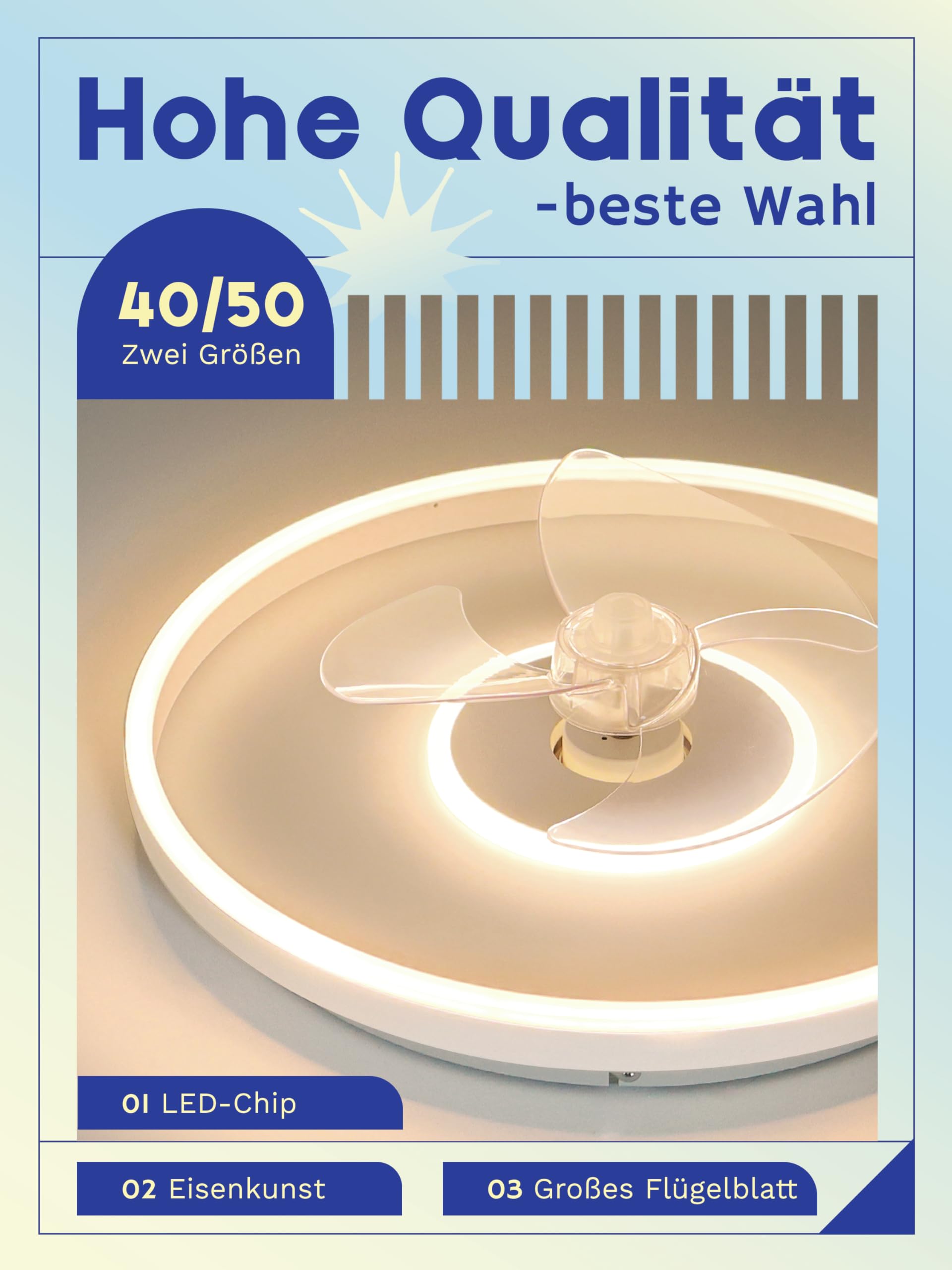 LUOLONG LED Deckenventilator mit Beleuchtung 50cm Weiß Leise Dimmbare Fernbedienung 6-Gang Timer 55W Für Schlafzimmer Wohnzimmer