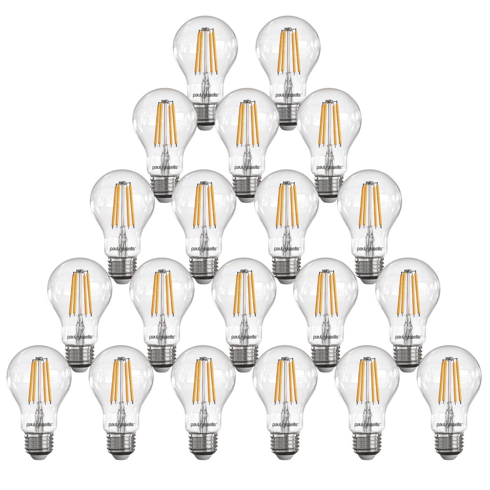 paul russells LED Filament GLS – Dimmable Edison Screw Fittings E27 Light Bulbs, 12Watt 1521Lumens Classic A60 LED Bulbs, 100w Equivalent, 2700K Warm White Dimmer ES Energy Saving Lamps, 20 Pack