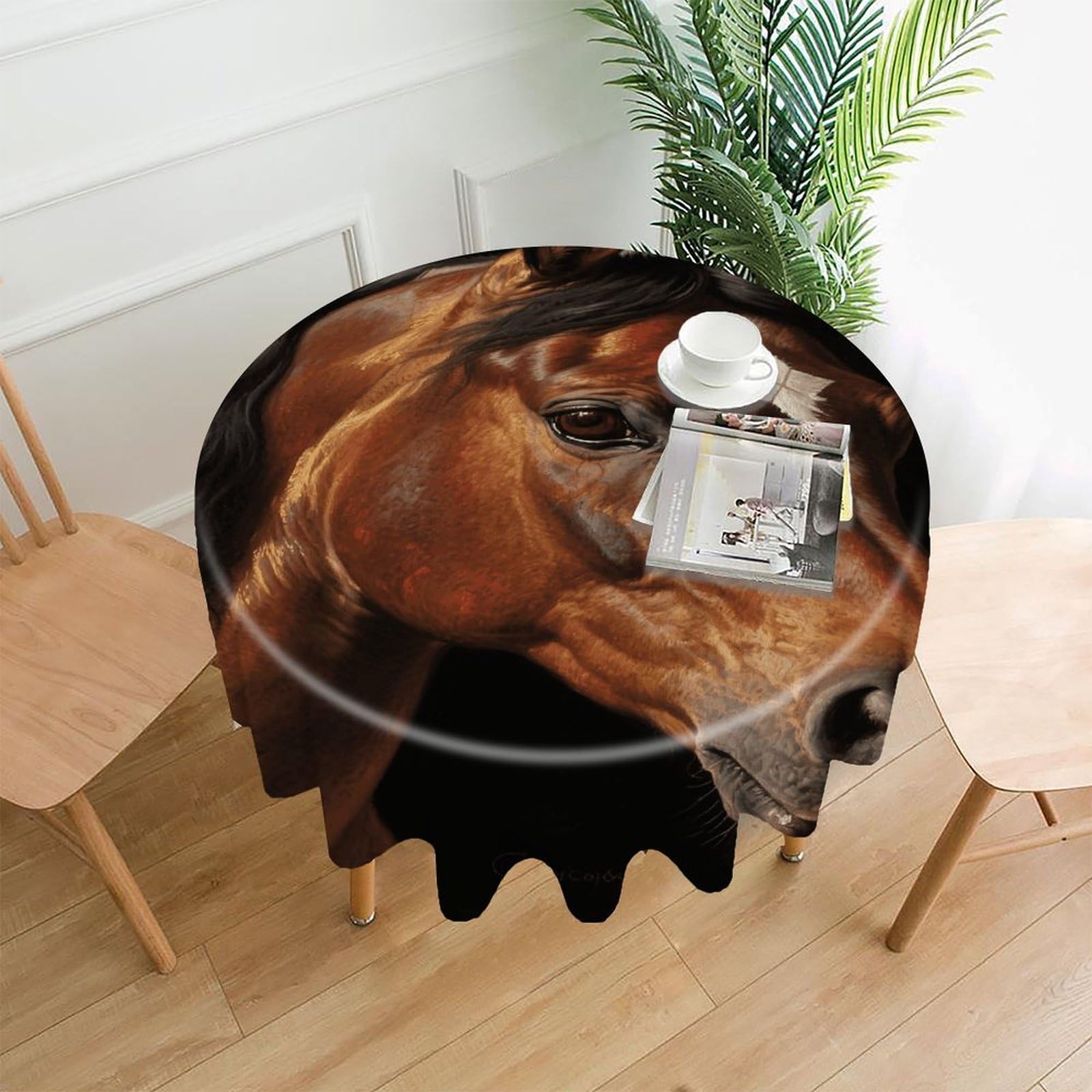 VstaDank Brown Horse Tablecloth Easy to Clean Polyester Round Table Cover Washable Round Table Cloth Wrinkle-Free Circle Decoration Tablecloth for Kitchen Dining Room 60"