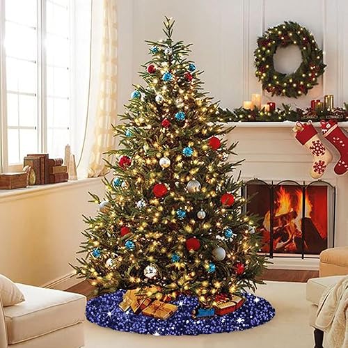 Miniatura 50 de Falda de árbol de Navidad negra de 46 pulgadas, falda de árbol de Navidad con lentejuelas de terciopelo suave, falda de árbol de Halloween