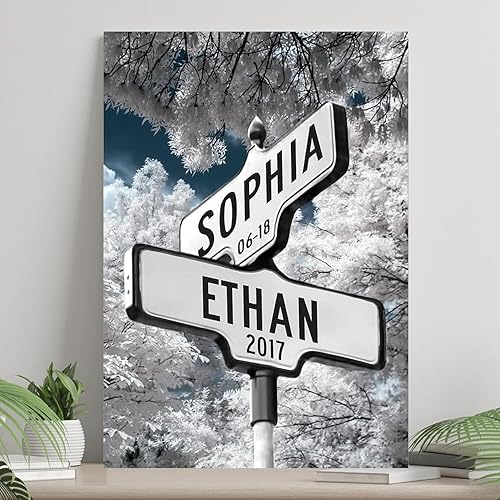 Letrero personalizado de Crossroads con nombre y fecha de pareja en la calle, póster o impresiones en lienzo, regalo de amor para aniversario,