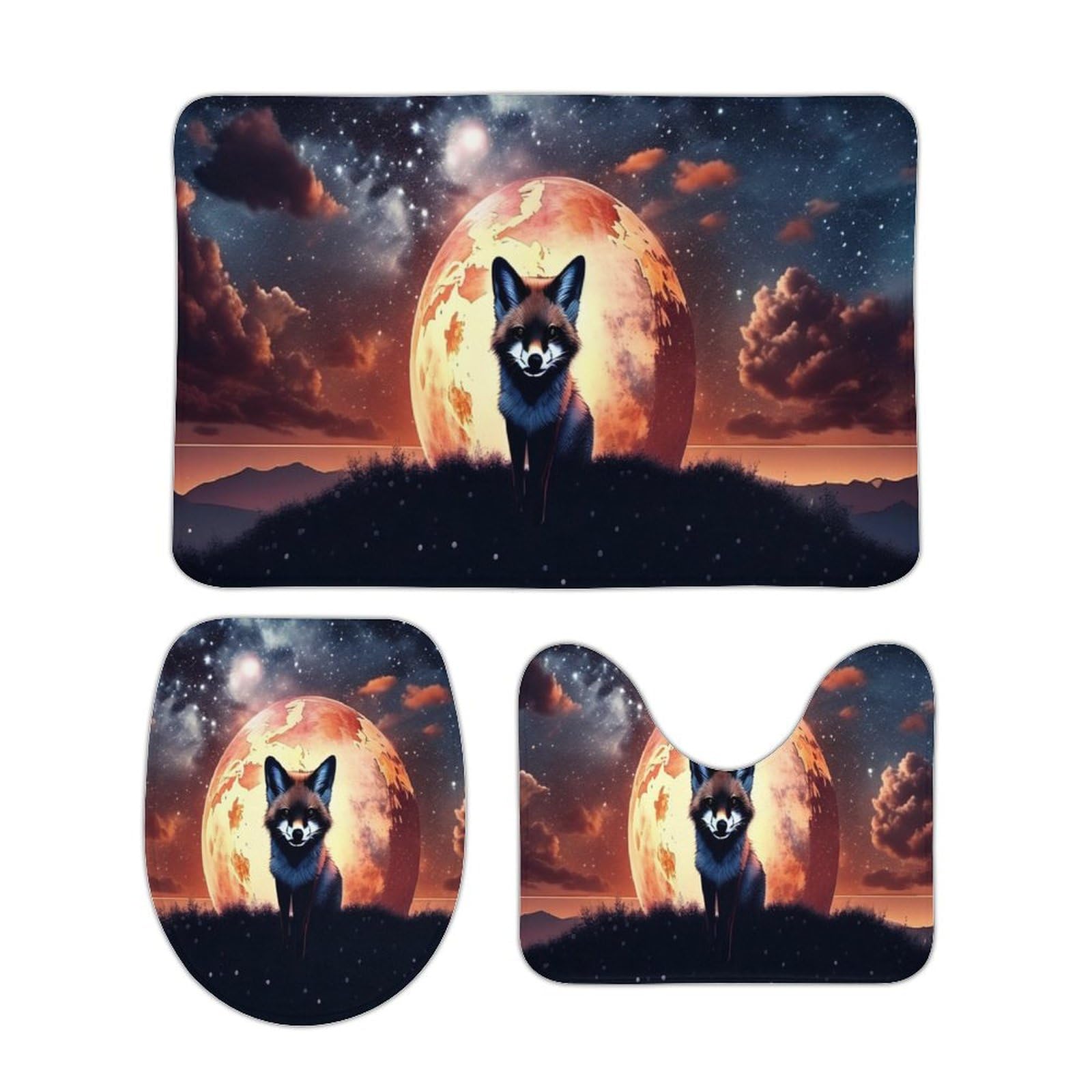 Tapis de salle de bain absorbant motif renard et tapis de socle WC antidérapant
