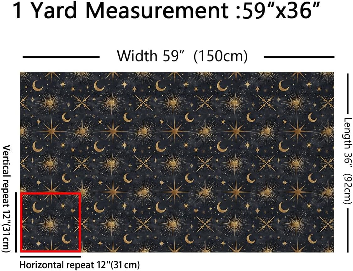 Galaxy Fabric by The Yard,Star Moon Gothic Style Upholstery Fabric for Chairs Sofa,Dark Blue Night Sky Print Waterproof Fabric for Upholstery and Home DIY Projects,3 Yards