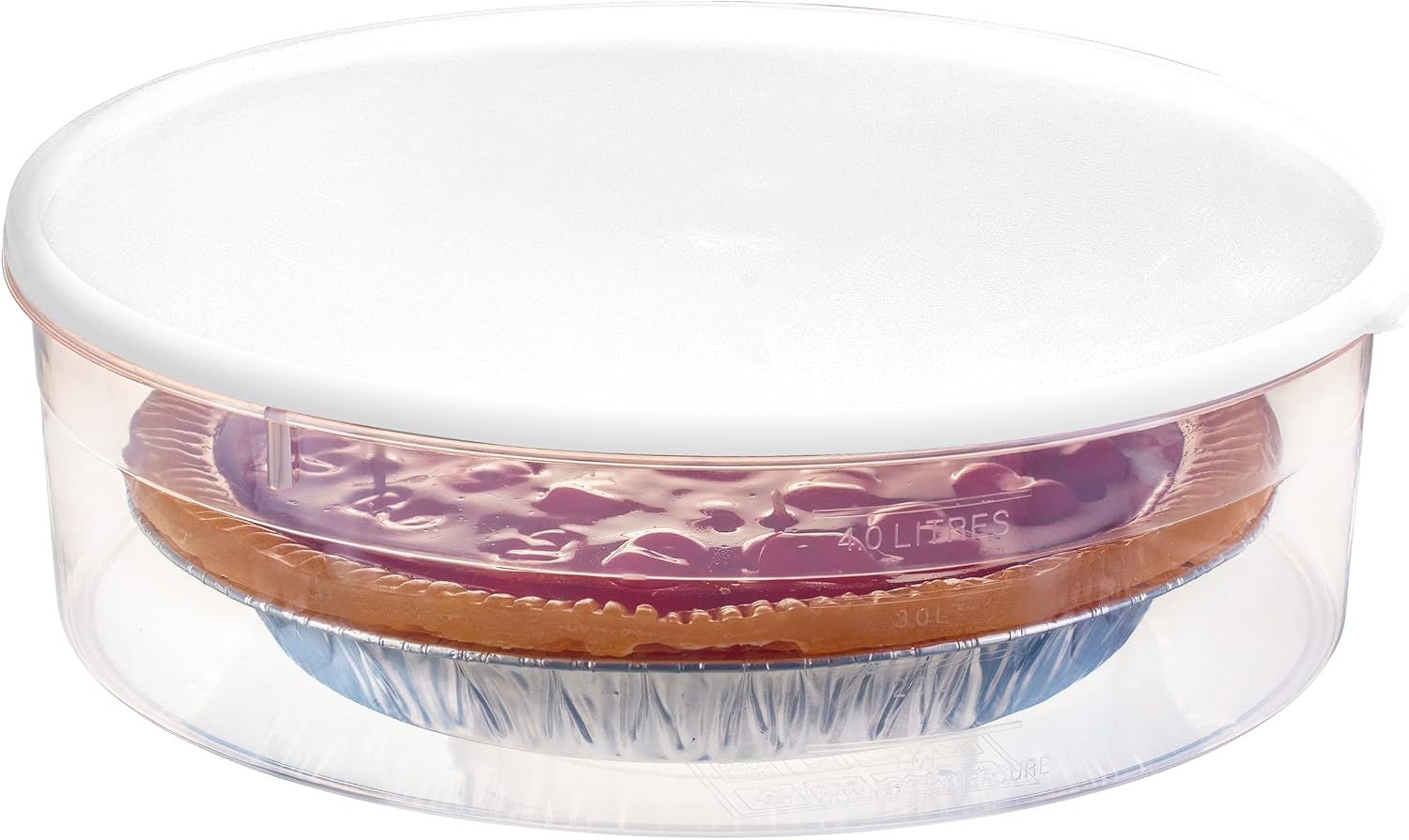 Plastic Pie Carrier with Lid, 10.5”, Cupcake Container, Muffin, Cookies, Cake Holder, Round Freezer Storage Food Keeper with Cover, White