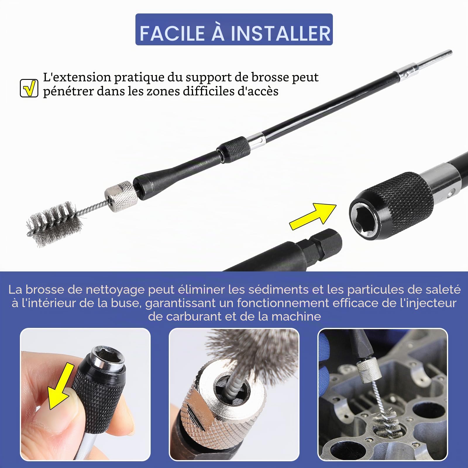 EXLECO Kit de nettoyage pour injecteurs 21 pièces, Kit de nettoyage pour siège et tige d'injecteur, Ensemble d'outils pour injecteur, Brosse nettoyante pour injecteurs, Nettoyant pour injecteurs