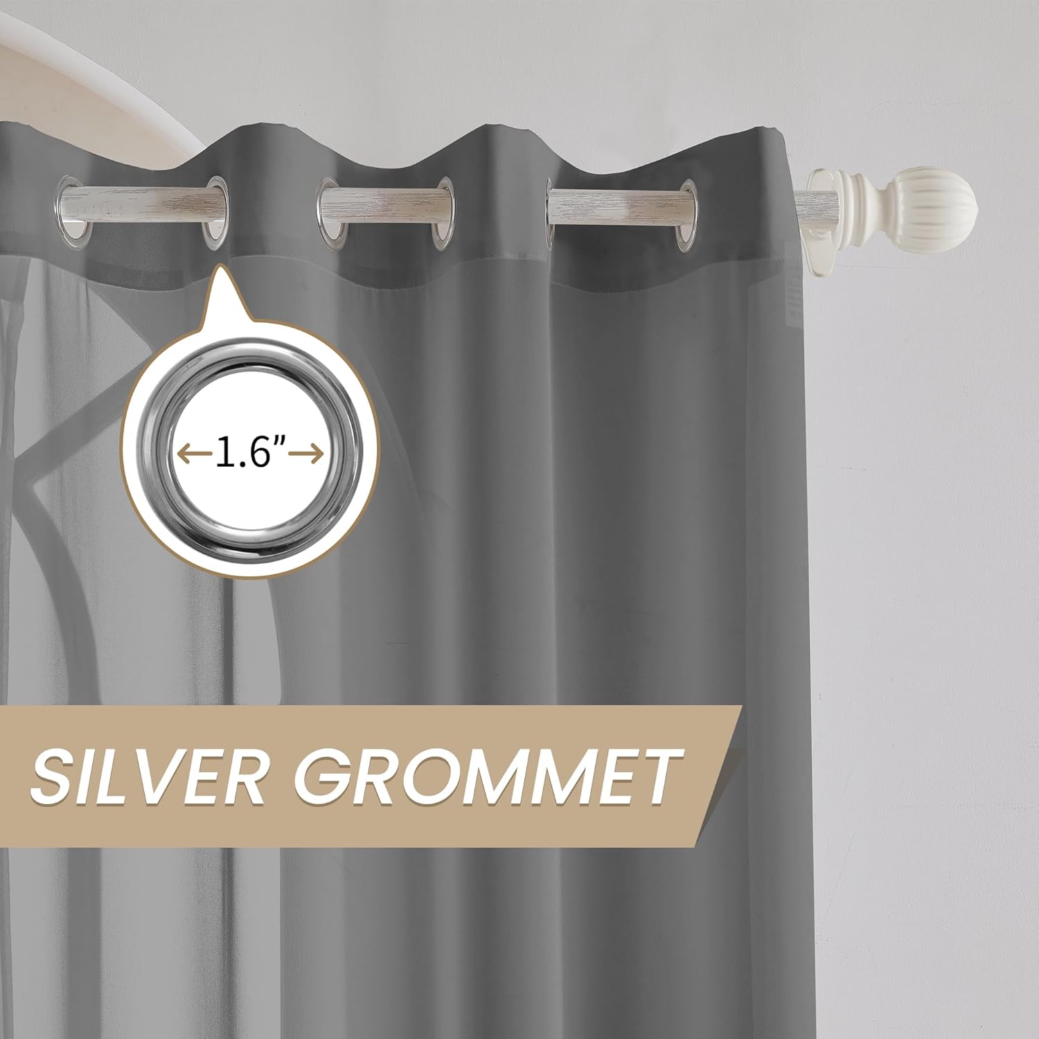 Extra Long Semi Sheer Curtains 17Ft, Grommet 2 Story Drapes Light Filtering Tall Windows Drapes for High Living Room 1 Panel 52x204 Grey