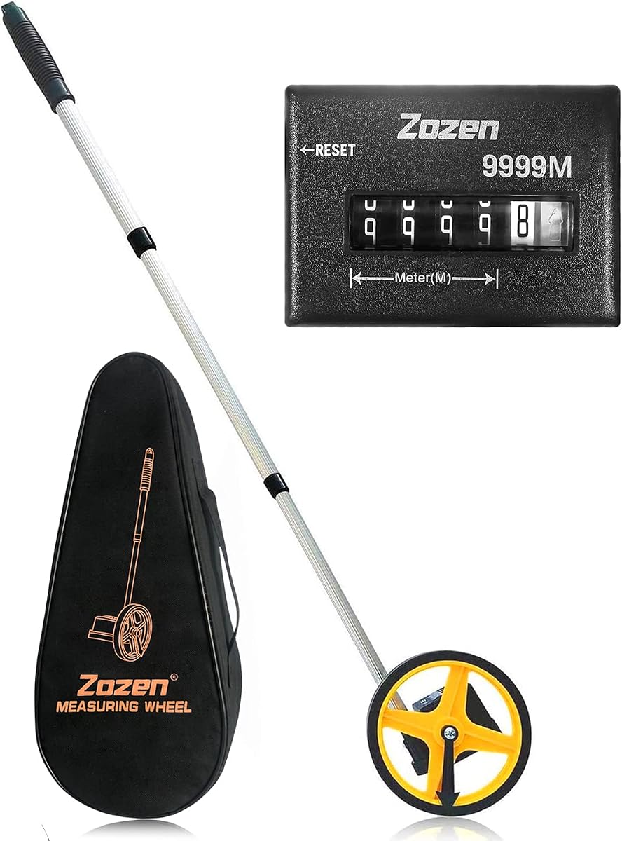 Zozen 6-Inch Measuring Wheel in Meters, Telescopic, One Key to Reset | Metric Units [Up to 9,999m], Starting Point Arrow, Rolling Measurement with Carrying Bag, Adapt Various Roads