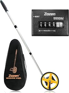 Zozen Measuring Wheel in Meters, Meters Measure Wheel – Metric Units [Up to 9,999m], Rolling Measurement with Carrying Bag, Telescopic/One Key to Reset/Starting Point Arrow.